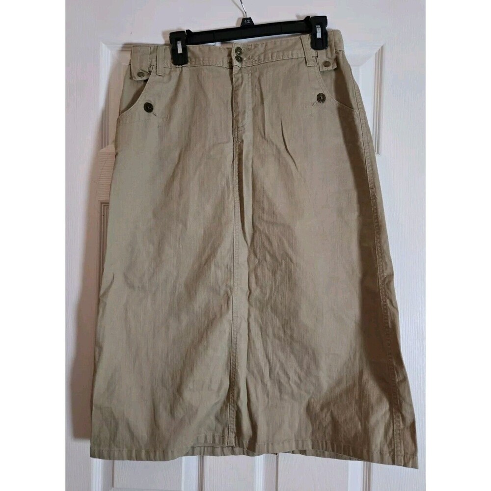 Christopher & Banks Khaki Beige Cotton Maxi Skirt Stretch Long Modest Women Sz 8